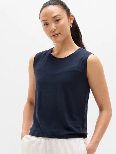 Athleta Getaway Linen Blend Muscle Tank In Blue