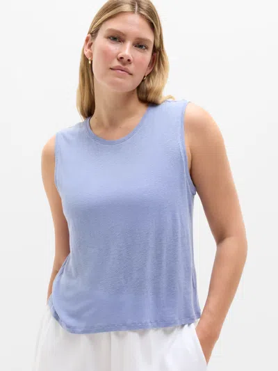Athleta Getaway Linen Blend Muscle Tank In Gray