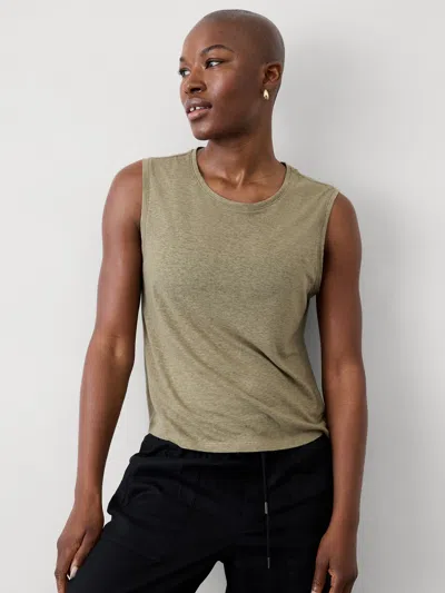 Athleta Getaway Linen Blend Muscle Tank In Olive Branch