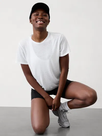 Athleta Getaway Linen Blend Tee In Bright White