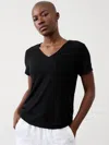 Athleta Getaway Linen Blend V-neck Tee In Black