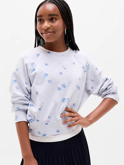 Athleta Kids'  Girl All Day Crewneck Sweatshirt In Cyan Floral Grey