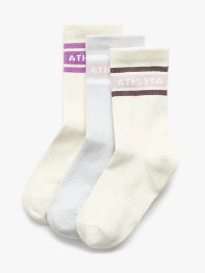 Athleta Kids'  Girl Everyday Crew Sock 3-pack In Pearl/nocturnal/halo