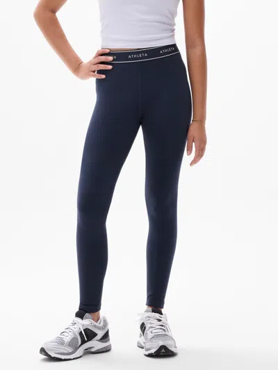 Athleta Kids'  Girl High Rise Chit Chat Logo Legging In Navy
