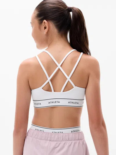 Athleta Kids'  Girl High Speed Logo Bra In White Logo