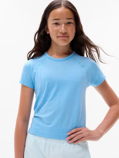 Athleta Kids'  Girl Power Up Sport Length Tee In Cerulean Stripe