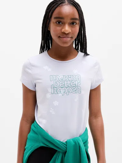Athleta Kids'  Girl Right Moves Core Tee In Floral Message Blue