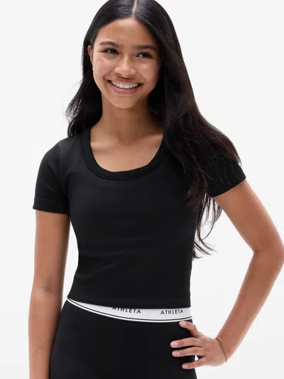 Athleta Kids'  Girl Rise Above Rib Scoop Tee In Black
