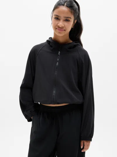 Athleta Kids'  Girl Run Free Hooded Jacket In Black