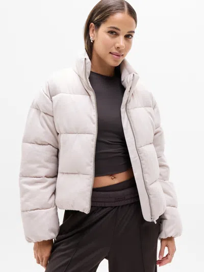 Athleta Halo Flannel Puffer Jacket In Gray