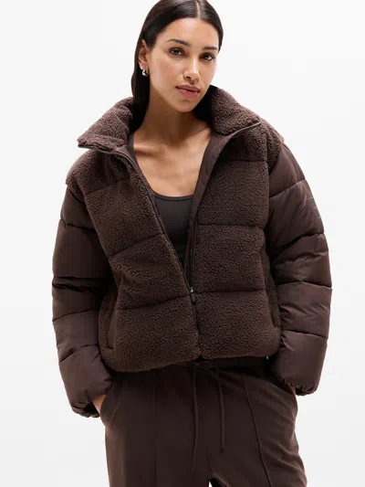 Athleta Halo Hybrid Puffer Jacket In Brown