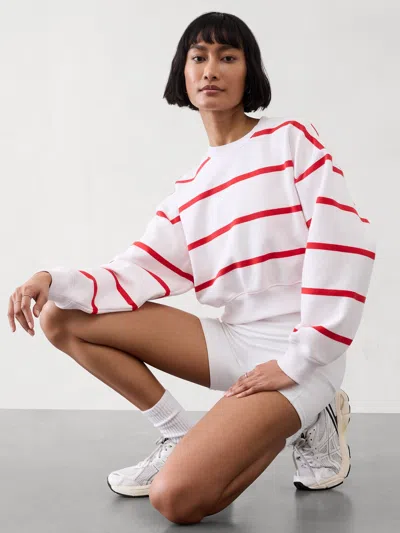 Athleta Heavyweight Terry Crew Sweatshirt In Bright White/ Real Red