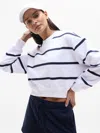 Shop Athleta Heavyweight Terry Crew Sweatshirt In Bright White/navy