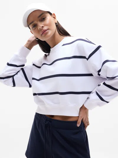 Athleta Heavyweight Terry Crew Sweatshirt In Bright White/navy
