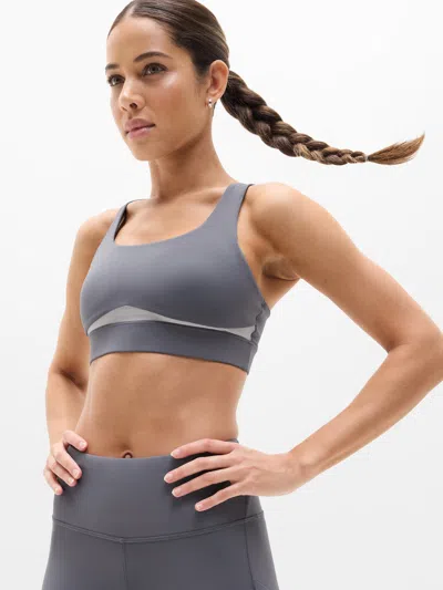 Athleta Interval Mesh Sports Bra A-c In Gray