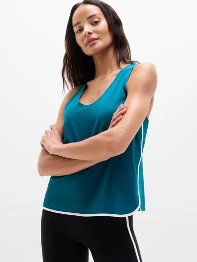 Athleta Journey Tank In Coastal Teal/white