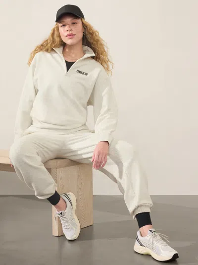 Athleta Power Of She 1/4 Zip Sweatshirt In Fog Grey Heather