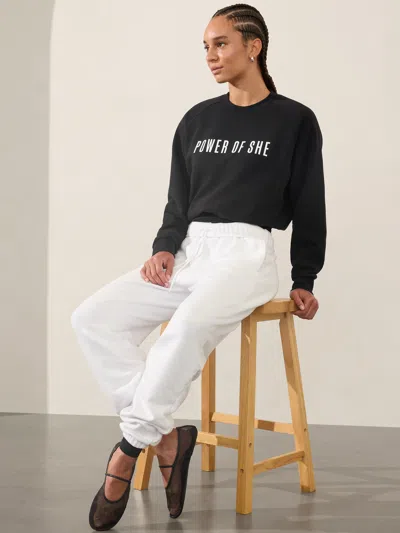 Athleta Logo Fleece Crew Sweatshirt In Black