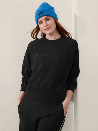 Athleta Logo Fleece Crew Sweatshirt In Black