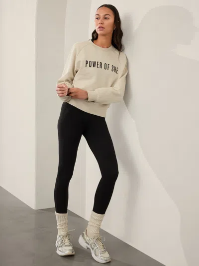 Athleta Logo Fleece Crew Sweatshirt In Bone