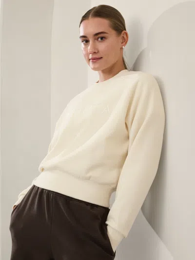 Athleta Logo Fleece Crew Sweatshirt In Magnolia White