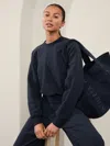 Athleta Logo Fleece Crew Sweatshirt In Navy