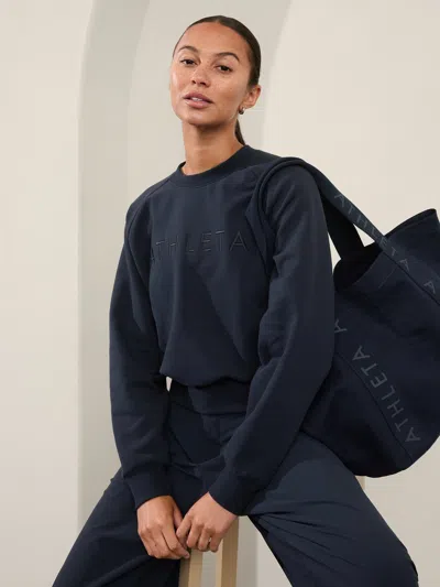 Athleta Logo Fleece Crew Sweatshirt In Navy