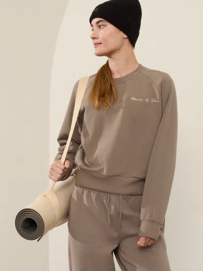 Athleta Logo Fleece Crew Sweatshirt In Pyrite