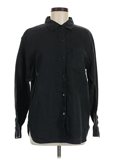 Pre-owned Athleta Long Sleeve Button Down Shirt In Black