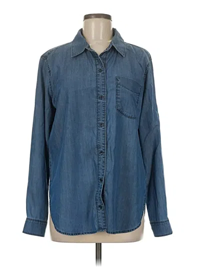 Pre-owned Athleta Long Sleeve Button Down Shirt In Blue