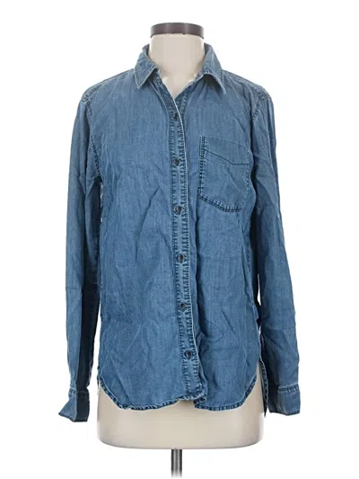 Pre-owned Athleta Long Sleeve Button Down Shirt In Blue