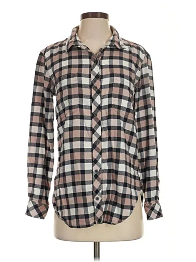 Pre-owned Athleta Long Sleeve Button Down Shirt In Brown
