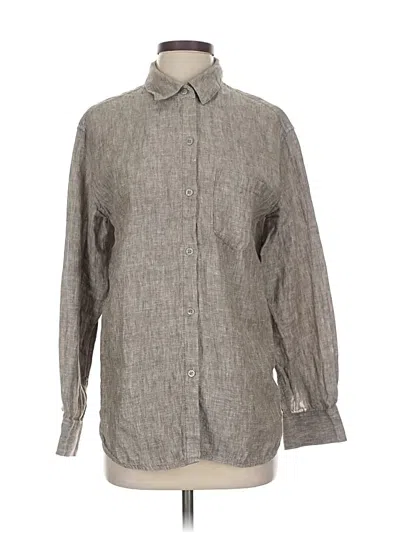 Pre-owned Athleta Long Sleeve Button Down Shirt In Gray