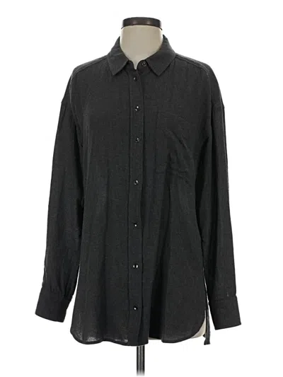 Pre-owned Athleta Long Sleeve Button Down Shirt In Gray