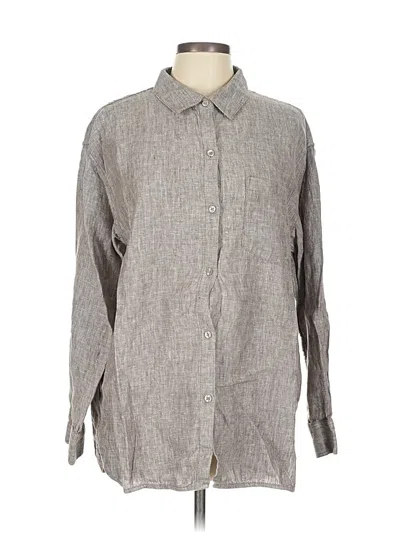 Pre-owned Athleta Long Sleeve Button Down Shirt In Gray