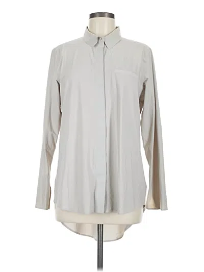 Pre-owned Athleta Long Sleeve Button Down Shirt In Gray