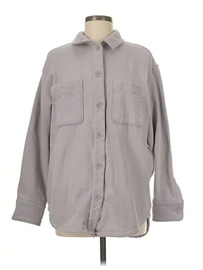 Pre-owned Athleta Long Sleeve Button Down Shirt In Gray
