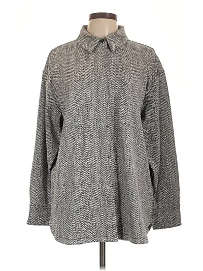 Pre-owned Athleta Long Sleeve Button Down Shirt In Gray
