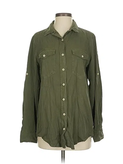 Pre-owned Athleta Long Sleeve Button Down Shirt In Green