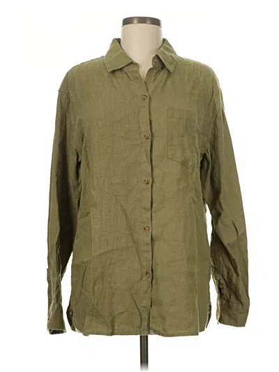 Pre-owned Athleta Long Sleeve Button Down Shirt In Green