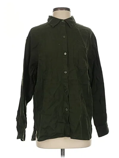 Pre-owned Athleta Long Sleeve Button Down Shirt In Green