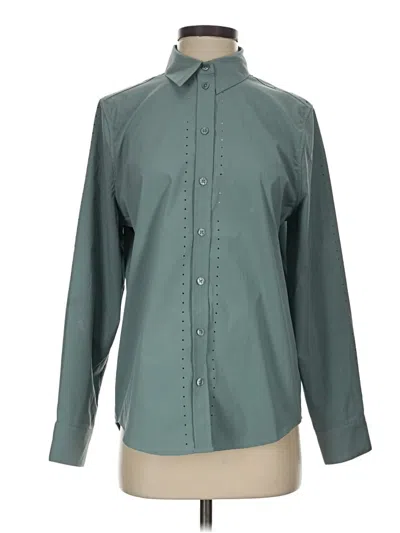 Pre-owned Athleta Long Sleeve Button Down Shirt In Green