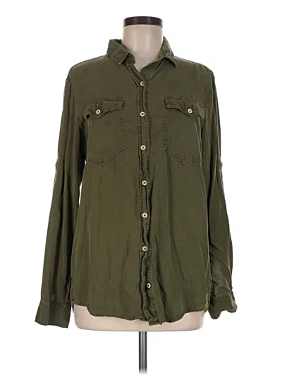 Pre-owned Athleta Long Sleeve Button Down Shirt In Green