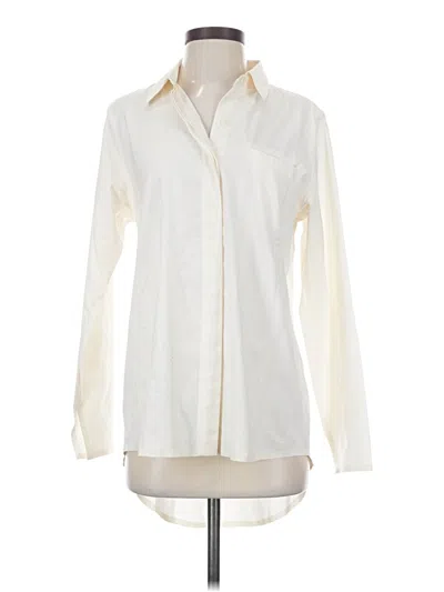Pre-owned Athleta Long Sleeve Button Down Shirt In Ivory