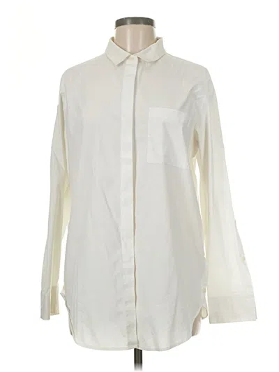 Pre-owned Athleta Long Sleeve Button Down Shirt In Ivory