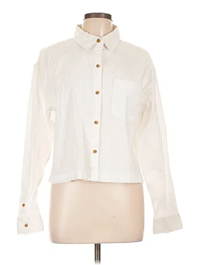 Pre-owned Athleta Long Sleeve Button Down Shirt In Ivory