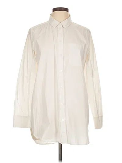 Pre-owned Athleta Long Sleeve Button Down Shirt In Ivory