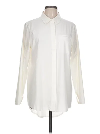 Pre-owned Athleta Long Sleeve Button Down Shirt In Ivory