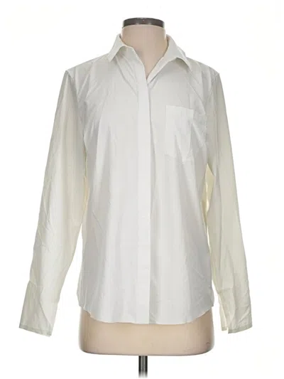Pre-owned Athleta Long Sleeve Button Down Shirt In Ivory