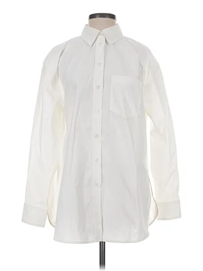 Pre-owned Athleta Long Sleeve Button Down Shirt In Ivory